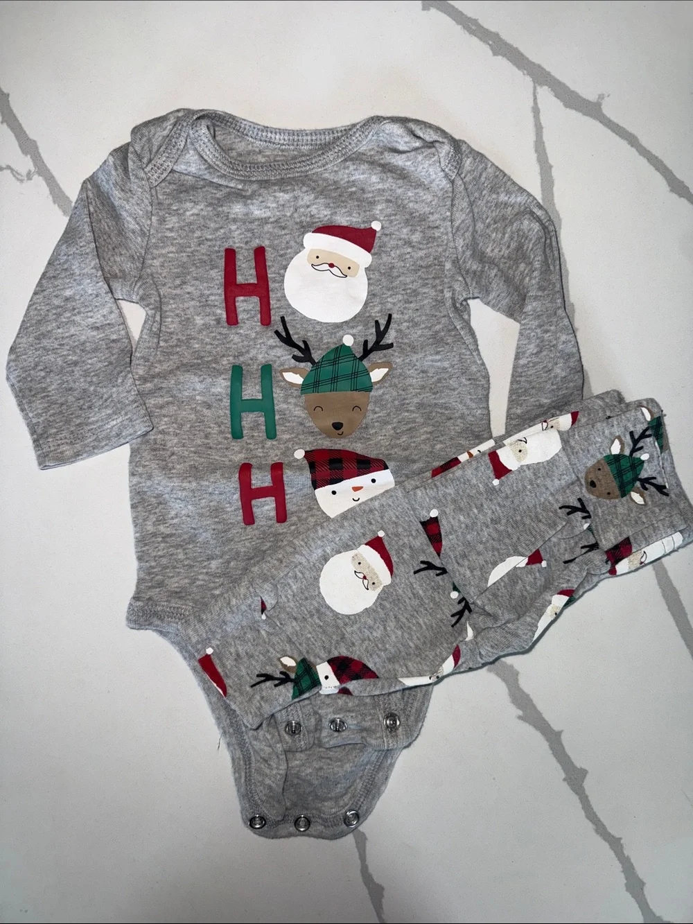 Carter's Gray Santa & Reindeer Holiday Matching Set
